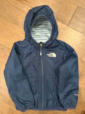 The North Face Navy Reversible Hooded Windbreaker with Striped Lining